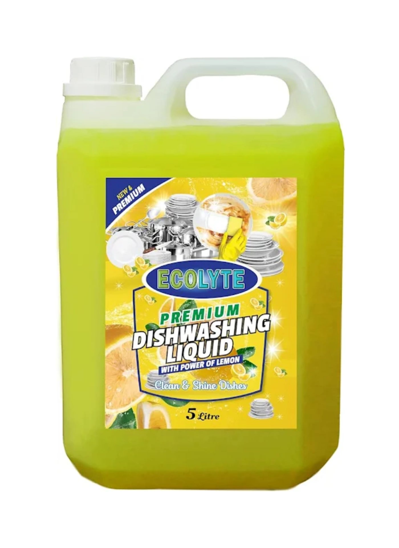ECOLYTE+ Dishwashing Liquid Soap, Platinum Antibacterial Detergent & Perfect Shine, All Purpose Cleaner, Leaves No Residue, Kitchen Cleaner, Removes Grease & Oil - (Lemon, 5 Liter)